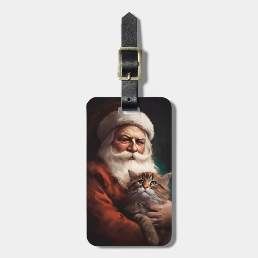 サンタクロースとペルシャ猫フェスティバルクリスマス ラゲッジタグ (正面縦)