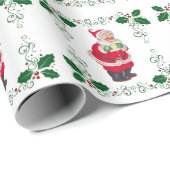 サンタクロースとホリークリスマスホリデー ラッピングペーパー (ロールコーナー)