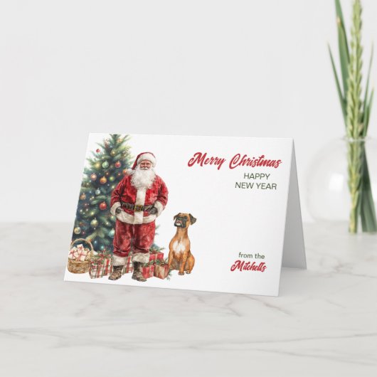 サンタクロースとボクサー犬のクリスマスカード シーズンカード (正面)