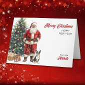 サンタクロースとボストンテリアードッグクリスマス シーズンカード