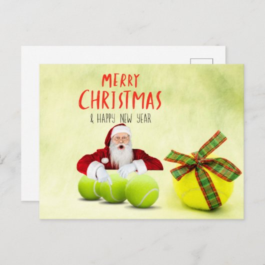 サンタクロースとボールとテニスクリスマス ポストカード (正面/裏面)
