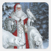 サンタクロースとポーラーベアークリスマスホリデー スクエアシール (正面)