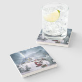 サンタクロースとポーラーベア ストーンコースター (横)