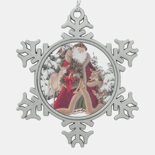 サンタクロースとポーン スノーフレークピューターオーナメント (正面)