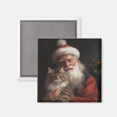 サンタクロースとメインストリートの猫 クリスマスのお祭り マグネット (正面/裏面)