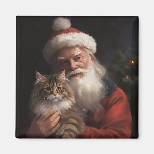 サンタクロースとメインストリートの猫 クリスマスのお祭り マグネット (正面)