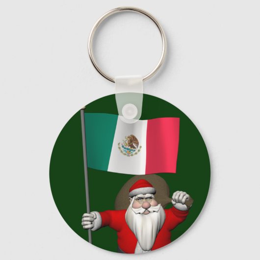 サンタクロースとメキシコの国旗 キーホルダー (正面)