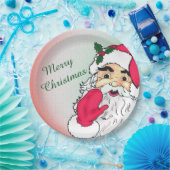 サンタクロースとメリークリスマス文字 ペーパープレート (パーティー)