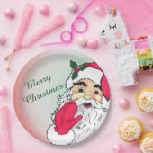 サンタクロースとメリークリスマス文字 ペーパープレート (パーティー)
