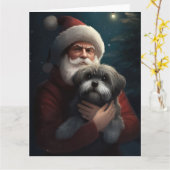 サンタクロースとヨーキプーフェスティバルクリスマス カード (黄色い花)