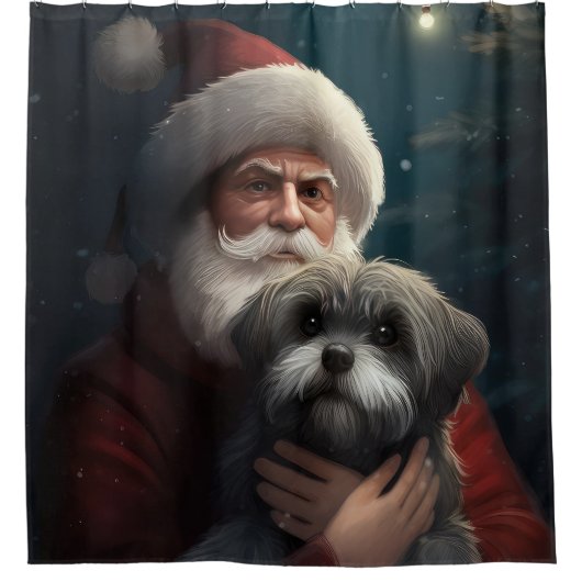 サンタクロースとヨーキプーフェスティバルクリスマス シャワーカーテン (正面)