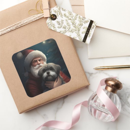 サンタクロースとヨーキプーフェスティバルクリスマス スクエアシール (ギフト)