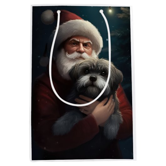 サンタクロースとヨーキプーフェスティバルクリスマス ミディアムペーパーバッグ (正面)