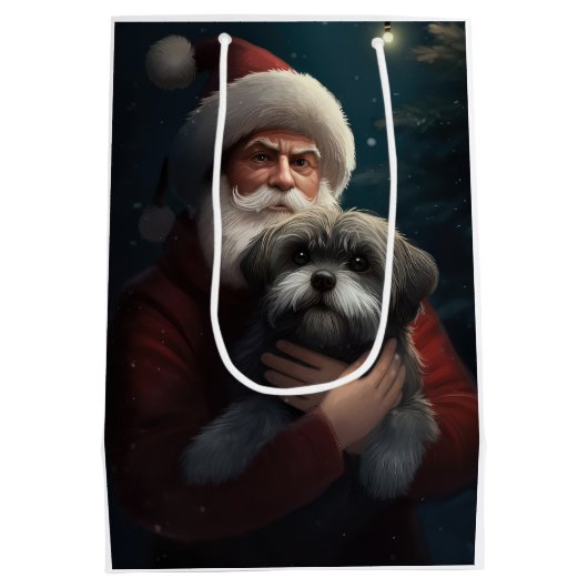 サンタクロースとヨーキプーフェスティバルクリスマス ミディアムペーパーバッグ (裏面)