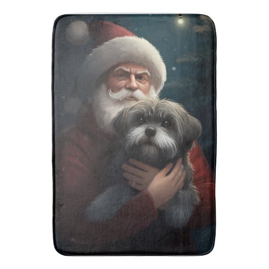サンタクロースとヨーキープーのクリスマス バスマット (正面縦)