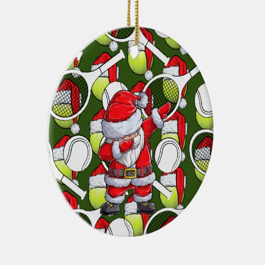 サンタクロースとラケットとテニスのクリスマス セラミックオーナメント (右)
