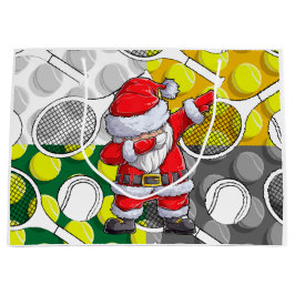 サンタクロースとラケットとテニスのクリスマス ラージペーパーバッグ