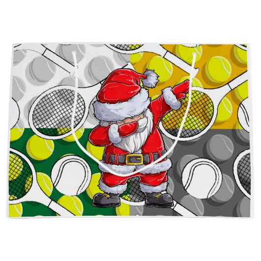 サンタクロースとラケットとテニスのクリスマス ラージペーパーバッグ (正面)