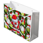 サンタクロースとラケットとテニスのクリスマス ラージペーパーバッグ (正面アングル)