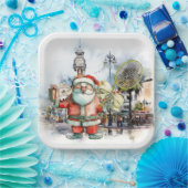 サンタクロースとラケットのテニスクリスマス ペーパープレート (パーティー)