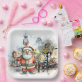 サンタクロースとラケットのテニスクリスマス ペーパープレート (パーティー)