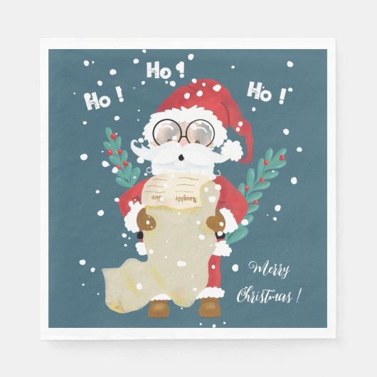 サンタクロースとリストブルーホリデーペーパーナプキン スタンダードランチョンナプキン (正面)