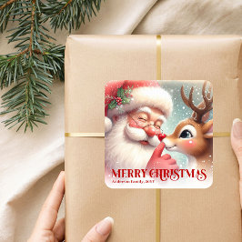 サンタクロースとルドルフのクリスマスパーソナライズデザイン スクエアシール