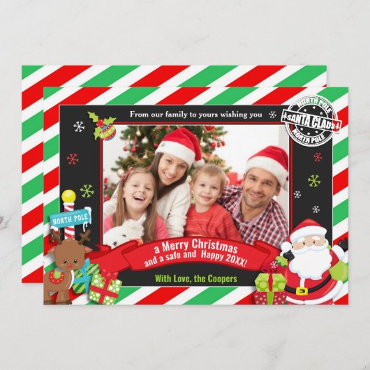 サンタクロースとルドルフのフォトクリスマスの挨拶 シーズンカード (正面/裏面)