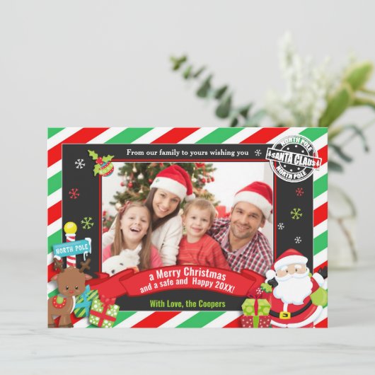 サンタクロースとルドルフのフォトクリスマスの挨拶 シーズンカード (スタンド正面)