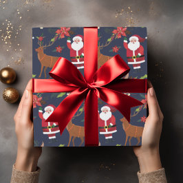 サンタクロースとルドルフカスタムクリスマスフェスティバル ラッピングペーパー