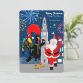 サンタクロースとルースターが新年のトースト カード (スタンド正面)