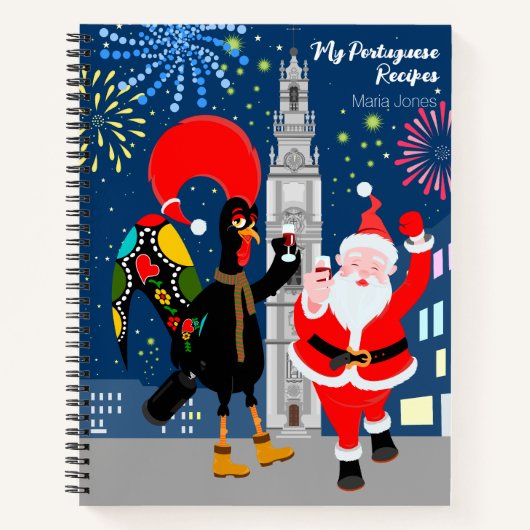 サンタクロースとルースターが新年のトースト ノートブック (正面)