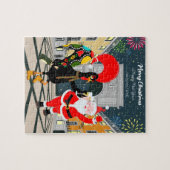 サンタクロースとルースターシャンパントーストからニューイヤー ジグソーパズル (横)