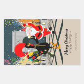 サンタクロースとルースターシャンパントーストからニューイヤー 長方形シール (正面)