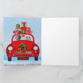 サンタクロースとワイマラナー犬が車に乗っている カード (内部)