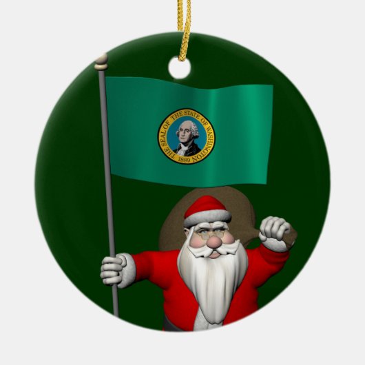 サンタクロースとワシントンの看板 セラミックオーナメント (正面)