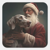 サンタクロースとヴァイマラナー ウェイマーラナーのクリスマス スクエアシール (正面)