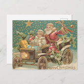 サンタクロースとヴィンテージカークリスマスのヘルパー ポストカード (正面/裏面)