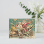 サンタクロースとヴィンテージカークリスマスのヘルパー ポストカード (スタンド正面)