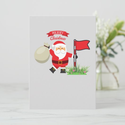 サンタクロースと一緒にゴルフ旗を持つクリスマスゴルファー シーズンカード (スタンド正面)