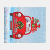 サンタクロースと一緒に車に乗ったアメリカ人のエスキモー犬 フリースブランケット (正面(横))