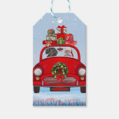 サンタクロースと一緒に車に乗ったダシュント犬 ギフトタグ (正面)