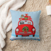 サンタクロースと一緒に車に乗ったプードル犬 クッション (ブランケット)