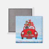 サンタクロースと一緒に車に乗ったプードル犬 マグネット (正面/裏面)