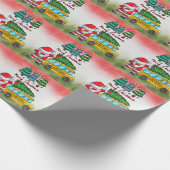 サンタクロースと一緒に運転するスクールバスクリスマス ラッピングペーパー (角)