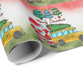 サンタクロースと一緒に運転するスクールバスクリスマス ラッピングペーパー (ロールコーナー)