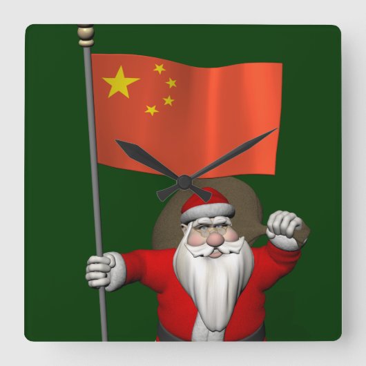 サンタクロースと中国 スクエア壁時計 (正面)