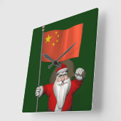 サンタクロースと中国 スクエア壁時計 (傾斜)