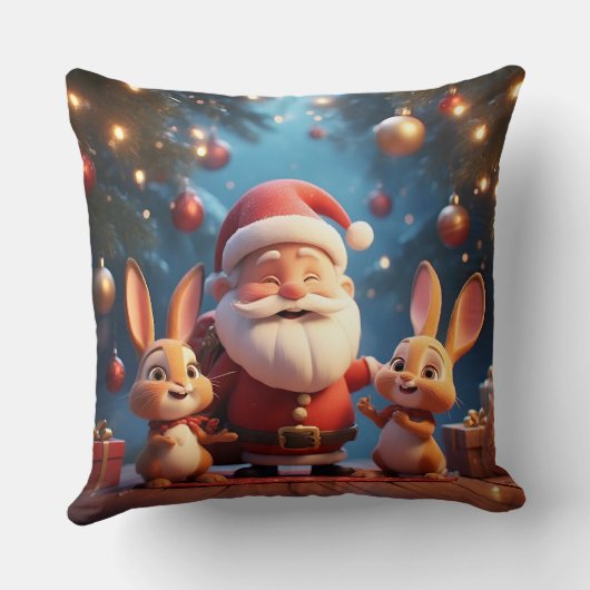 サンタクロースと元気いっぱいのウサギたち クッション (裏面)