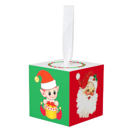 サンタクロースと可愛いクリスマス+エルフ キューブオーナメント
